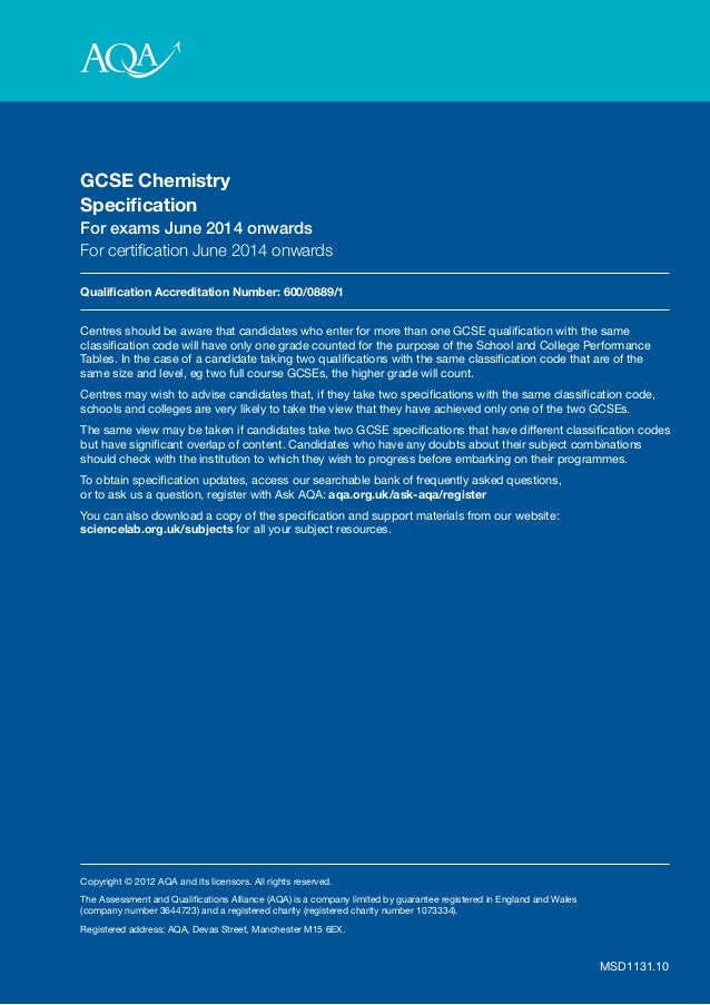 Aqa Gcse Chemitry Specification
