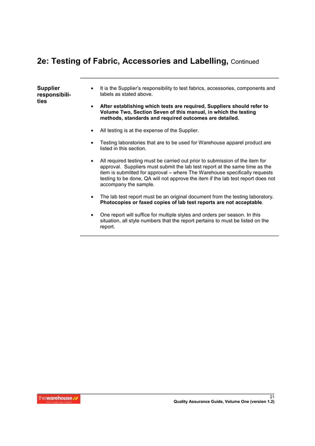 Apparel quality assurance manual