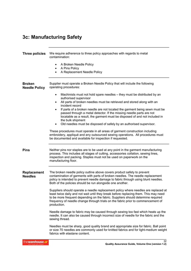 Apparel quality assurance manual