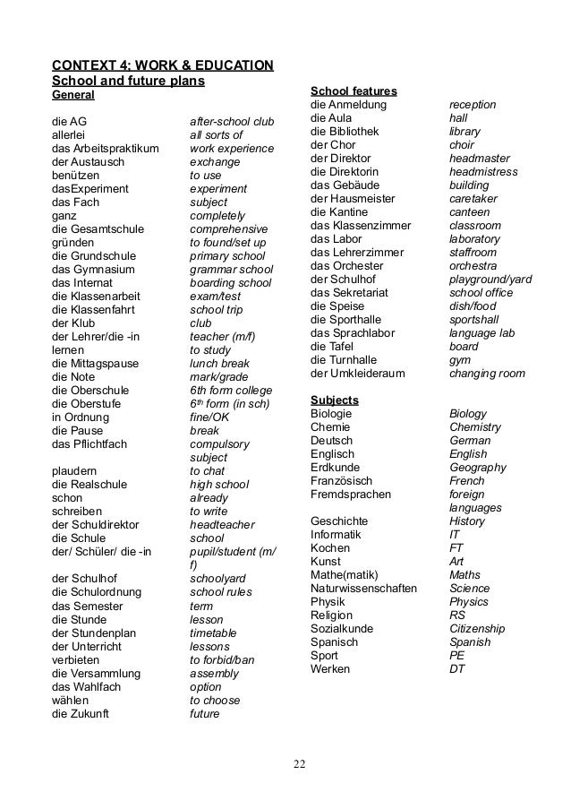AQA GCSE German Vocabulary booklet OSA 2013