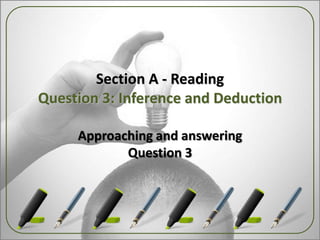 Section A - Reading
Question 3: Inference and Deduction
Approaching and answering
Question 3
 