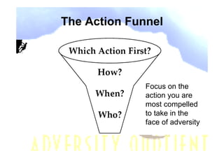 The Action Funnel




              Focus on the
              action you are
              most compelled
              to take in the
              face of adversity
 