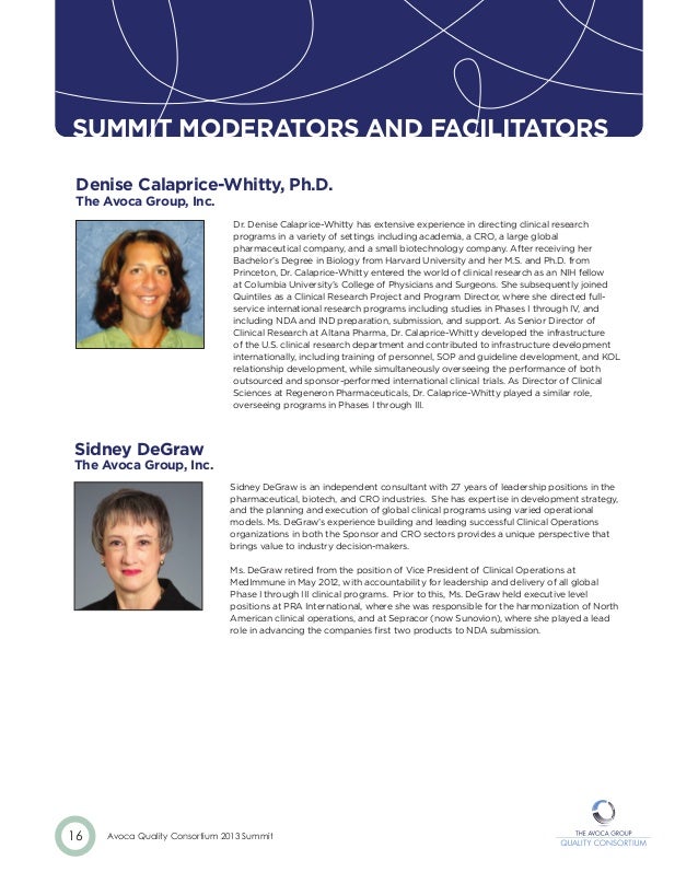 Avoca Quality Consortium Summit 2013 Bio Booklet