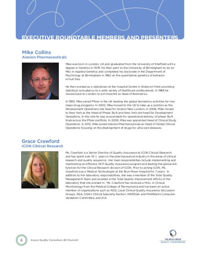 Avoca Quality Consortium Summit 2013 Bio Booklet