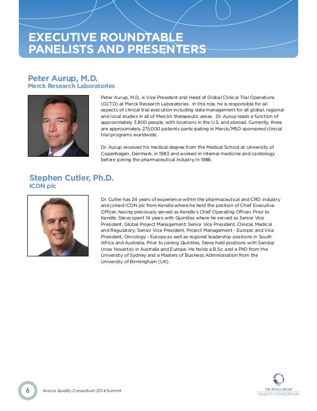 Avoca Quality Consortium 2014 Summit Bio Booklet