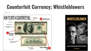 Counterfeit Currency; Whistleblowers
 