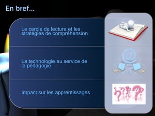 Le cercle de lecture et les
stratégies de compréhension
La technologie au service de
la pédagogie
Impact sur les apprentissages
 