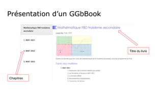 Présentation d’un GGbBook
Chapitres
Titre du livre
 