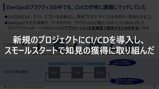 25Copyright （C） NRI digital, Ltd. All rights reserved.
CI/CDがある場合
CI/CDがない場合
DevOpsのプラクティスの中でも、CI/CDが特に課題にマッチしていた
◼CI/CDはビルド、テスト、デプロイを自動化し、開発プロセス・サイクルを効率化・高速化すること
◼DevOpsが文化的規範や、アーキテクチャ、プラクティスなど幅広くカバーしているのに対して、
そのプラクティスの一つであるCI/CDはアプリケーションを高頻度で提供するための手法に特化
ビルド デプロイテスト
ビルド デプロイテスト
CI/CDパイプライン
ツールによる自動化で
開発プロセスを効率化
作業時間・待ち時間をなくし
開発サイクルを高速化
新規のプロジェクトにCI/CDを導入し、
スモールスタートで知見の獲得に取り組んだ
 