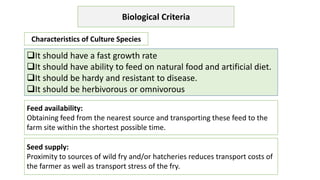 Image showcasing selection criteria for aquaculture engenerring | PPTX