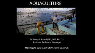 AQUACULTURE
Dr. Deepak Rawal (SET, NET, Ph. D.)
Assistant Professor (Zoology)
MOHANLAL SUKHADIA UNIVERSITY UDAIPUR
 