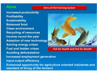 Aims of Fish Farming System
Fish for Health and Fish for Wealth
 