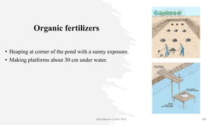 Organic fertilizers
• Heaping at corner of the pond with a sunny exposure.
• Making platforms about 30 cm under water.
Boby Basnet || Asst. Prof. 189
 