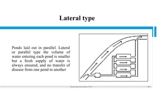 Lateral type
Ponds laid out in parallel. Lateral
or parallel type the volume of
water entering each pond is smaller
but a fresh supply of water is
always ensured, and no transfer of
disease from one pond to another
Boby Basnet || Asst. Prof. 251
 