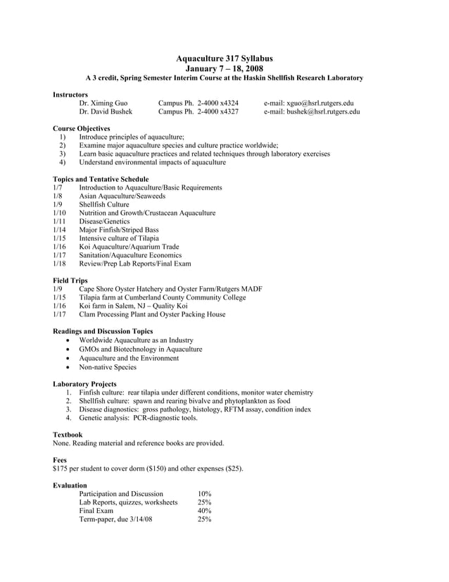 Aquaculture Syllabus08 Pdf