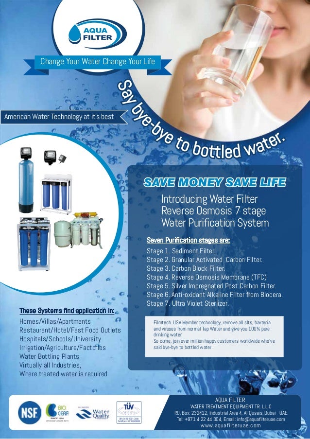 aqua filter water purification and water filtration product dubai water systems flyers