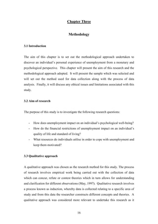 Undertake Study A Qualitative Study of the Psychological Impact of Unemployment. | PDF