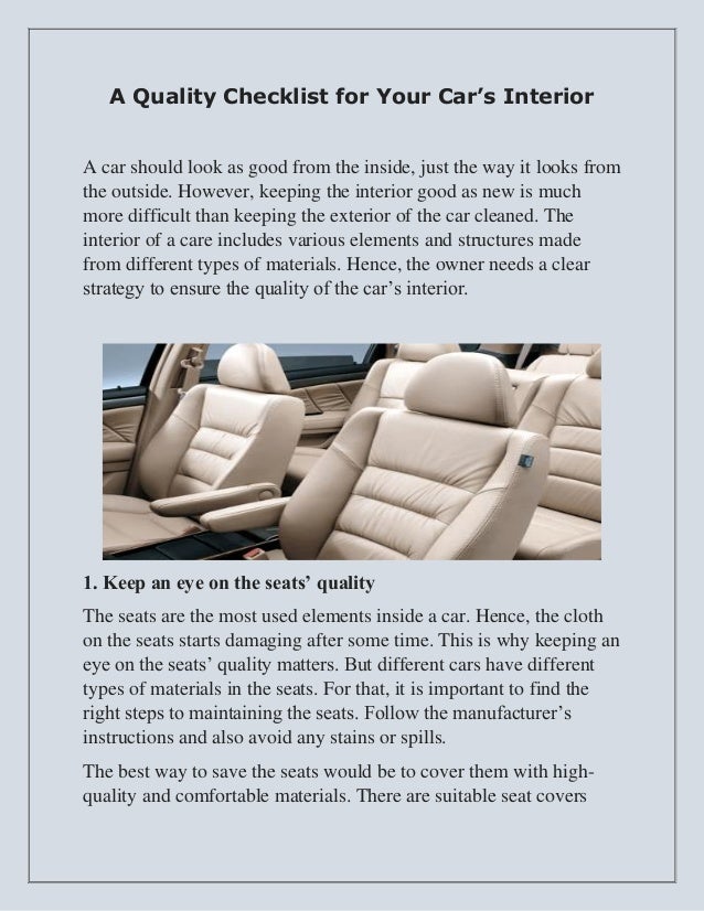A Quality Checklist For Your Car S Interior