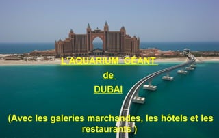 L’AQUARIUM GÉANT 
de 
DUBAI 
(Avec les galeries marchandes, les hôtels et les 
restaurants ) 
 