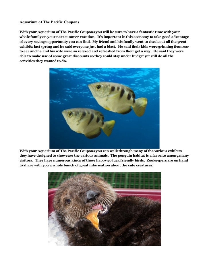 Discount coupons to aquarium of the pacific
