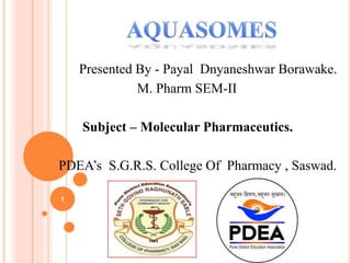 Presented By - Payal Dnyaneshwar Borawake.
M. Pharm SEM-II
Subject – Molecular Pharmaceutics.
PDEA’s S.G.R.S. College Of Pharmacy , Saswad.
1
 