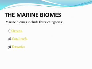 THE FRESHWATER BIOMES	1. Standing (Lentic) Bodies of WaterLakes and PondsWetlands	2. Moving (Lotic) Bodies of WaterRivers and Streams