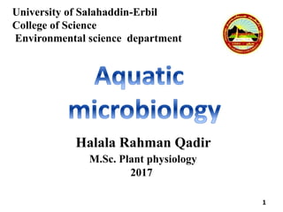 University of Salahaddin-Erbil
College of Science
Environmental science department
1
Halala Rahman Qadir
M.Sc. Plant physiology
2017
 