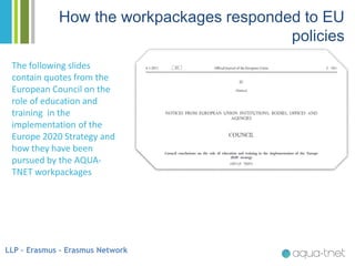 LLP – Erasmus – Erasmus Network
How the workpackages responded to EU
policies
The following slides
contain quotes from the...