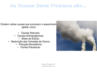 As Causas Deste Problema são...Existem várias causas que provocam o aquecimento global, como:Causas Naturais;