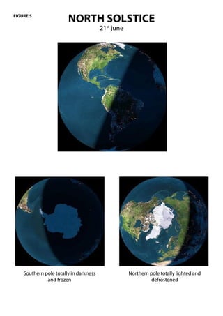 FIGURE 5
                        NORTH SOLSTICE
                                        21st june




    Southern pole totally in darkness               Northern pole totally lighted and
              and frozen                                      defrostened
 