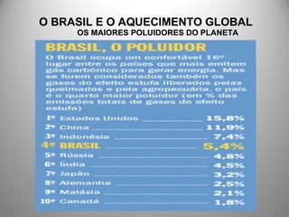 O BRASIL E O AQUECIMENTO GLOBAL
OS MAIORES POLUIDORES DO PLANETA
 
