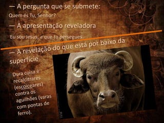 — A pergunta que se submete:
Quem és Tu, Senhor?
— A apresentação reveladora
Eu sou Jesus, a que tu persegues.
 
