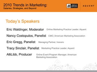 Thank you for attending this Aquent sponsored webcastAquent is the global marketing and design staffing company. Specialized Agents focused on a single marketing or design discipline