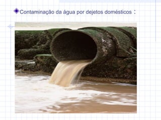 Contaminação da água por dejetos domésticos :
 