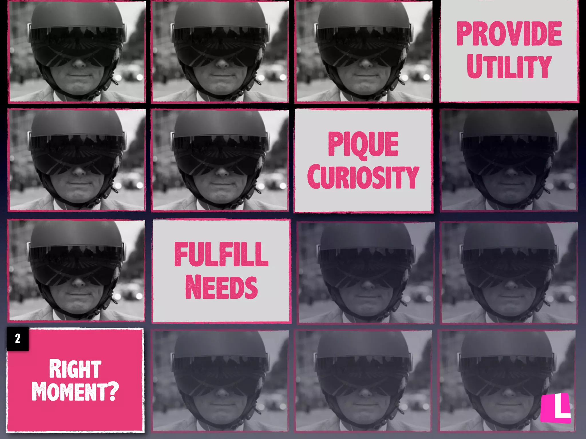 PROVIDE
Utility
PIQUE
Curiosity
FULFILL
Needs
2

Right
Moment?

 