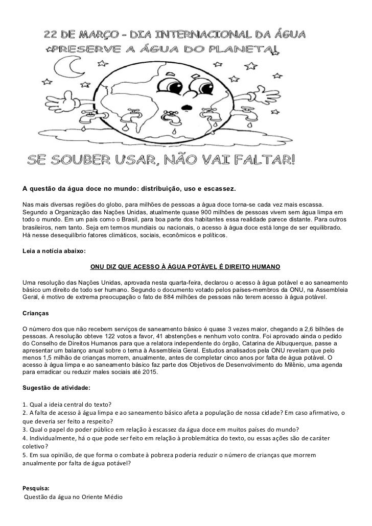 A questão da água doce no mundo: distribuição, uso e escassez.Nas mais diversas regiões do globo, para milhões de pessoas ...