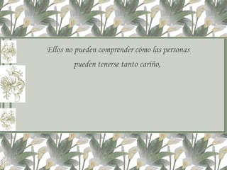 Ellos no pueden comprender cómo las personas pueden tenerse tanto cariño,  