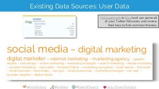 @RobOusbey @Distilled #StateOfSearch bit.ly/ShareThisDeck
Existing Data Sources: User Data
social media – digital marketin...