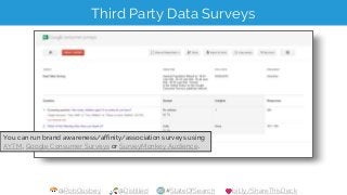 @RobOusbey @Distilled #StateOfSearch bit.ly/ShareThisDeck
Third Party Data Surveys
You can run brand awareness/affinity/as...