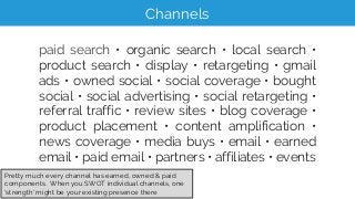 paid search • organic search • local search •
product search • display • retargeting • gmail
ads • owned social • social c...