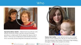 @RobOusbey @Distilled #StateOfSearch bit.ly/ShareThisDeck
Who
Sylvia the Silver Surfer - Retirement has left her with
plen...