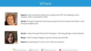 @RobOusbey @Distilled #StateOfSearch bit.ly/ShareThisDeck
Where
Search: commercial keyword terms; target with PPC immediat...