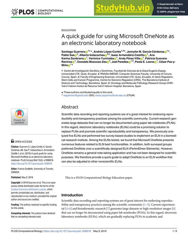 A Quick Guide For Using Microsoft OneNote As An Electronic Laboratory
