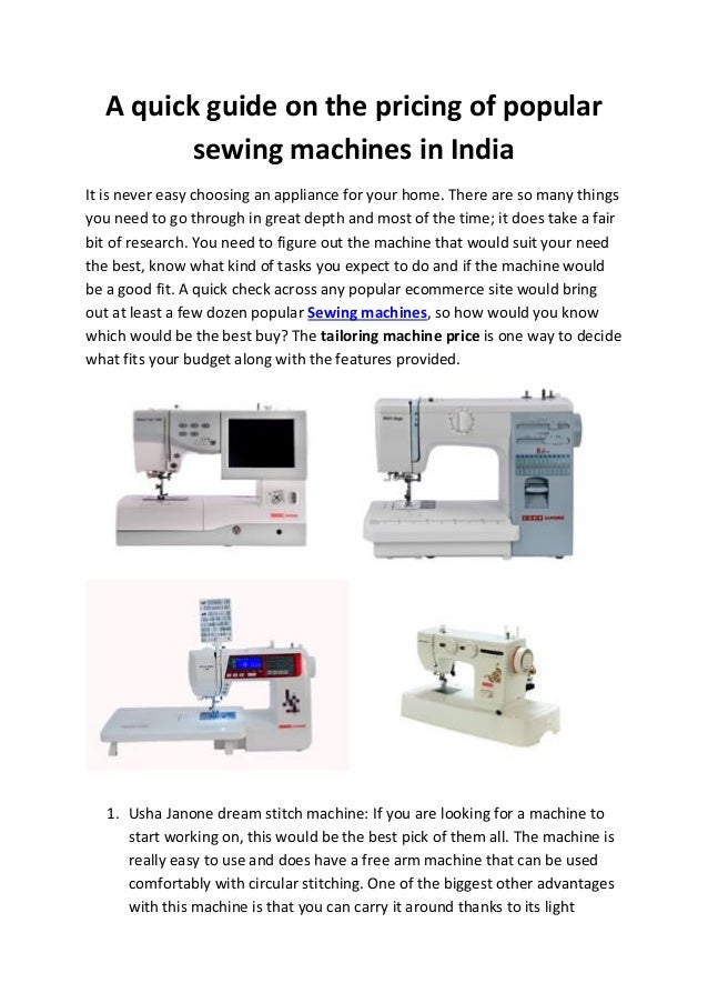 A quick guide on the pricing of popular sewing machines in india