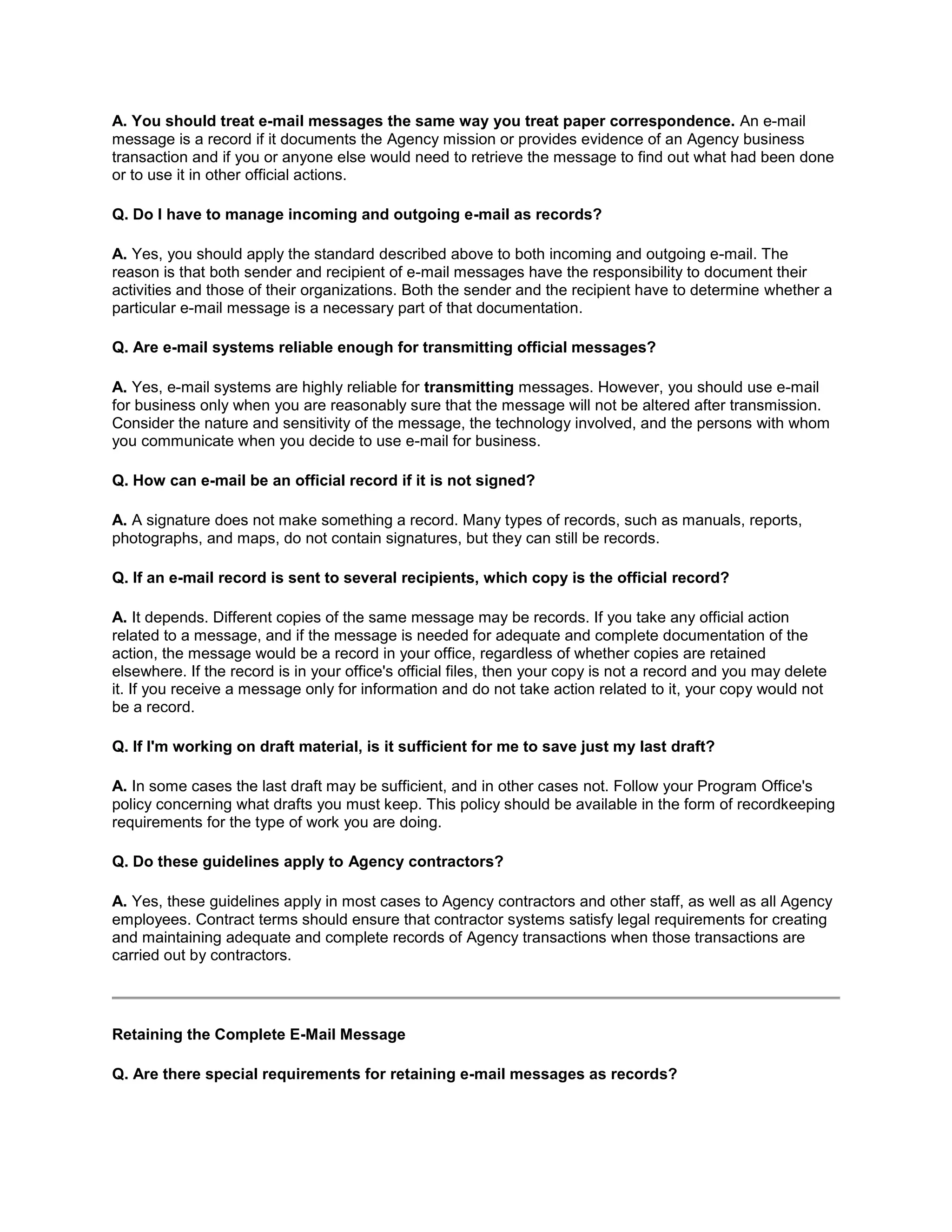 A Quick Reference Guide Considering E Mail As A Federal Record, 2 2010