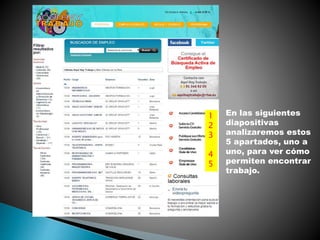 1
2
3
4
5
En las siguientes
diapositivas
analizaremos estos
5 apartados, uno a
uno, para ver cómo
permiten encontrar
trabajo.
 