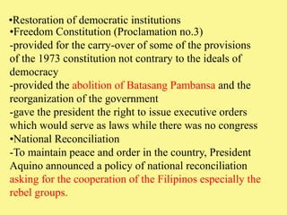 Restoration of democratic institutions