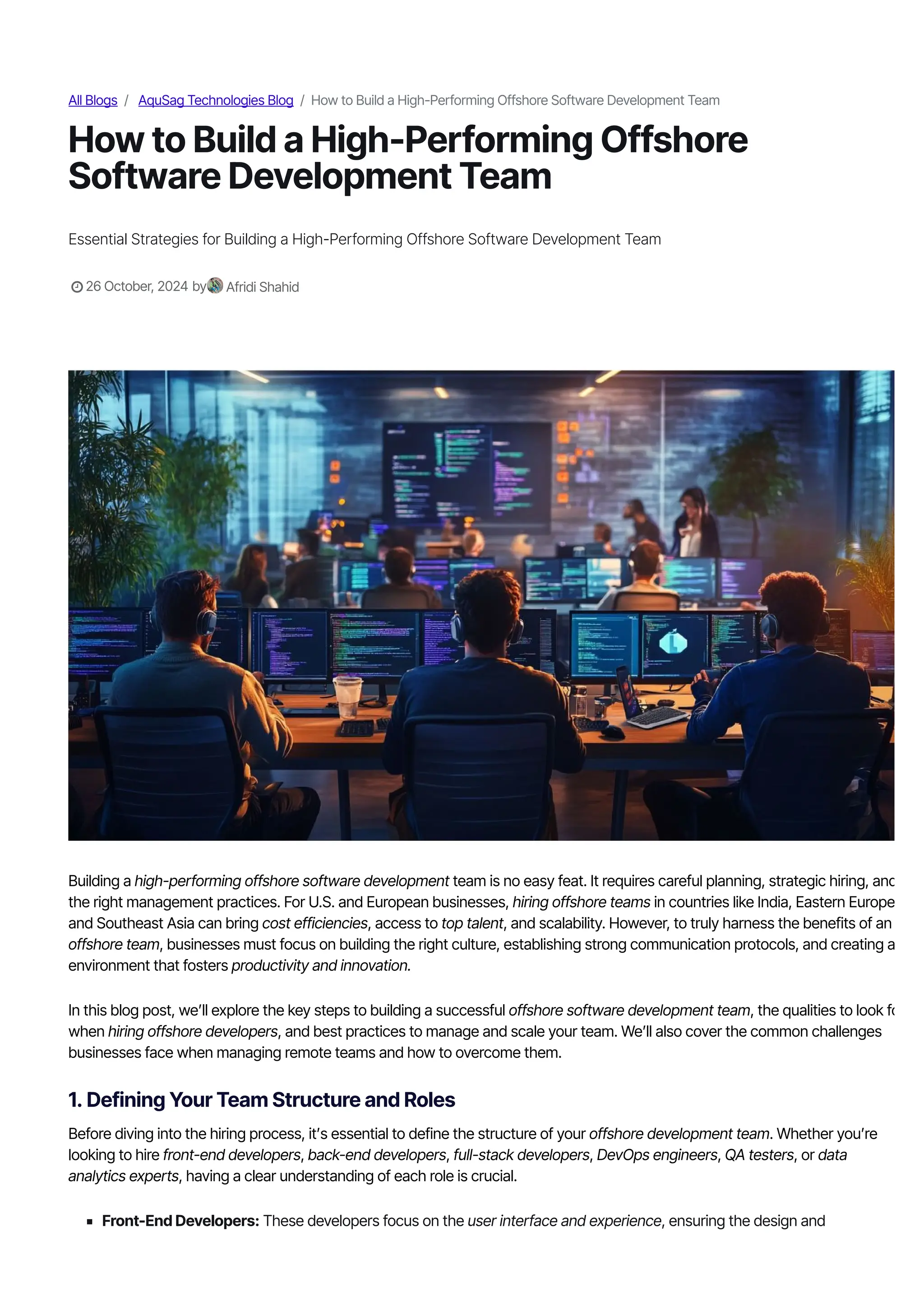 How to Build a High-Performing Offshore Software Development Team | PDF