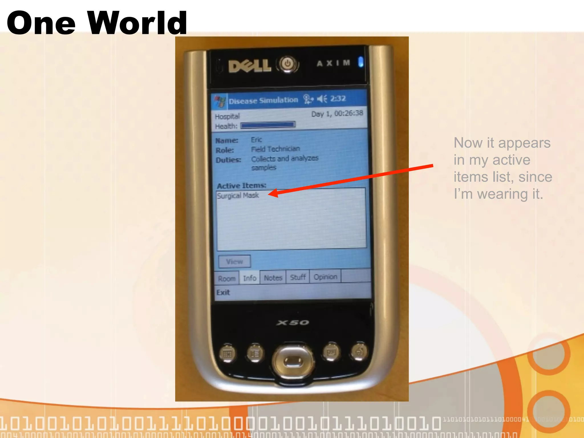 One World


            Now it appears
            in my active
            items list, since
            I’m wearing it.
 