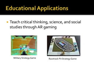  Teach critical thinking, science, and social
studies through AR gaming
Racetrack Pit Strategy GameMilitary Strategy Game
 
